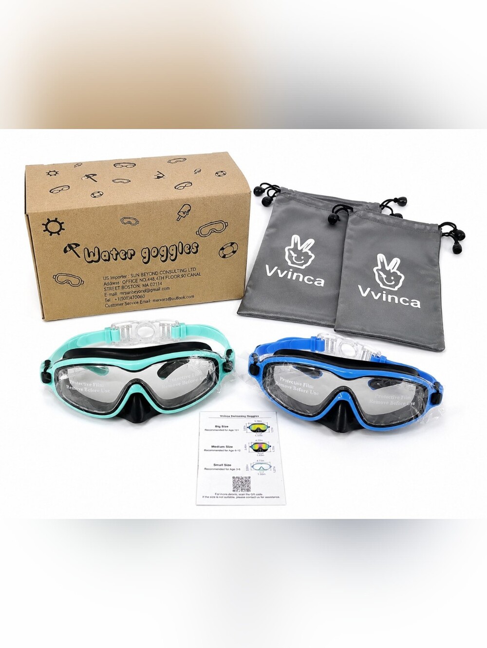 Kids Swim Goggles 2 Pack Small Size Ages 3-6 Anti Fog UV Protection New